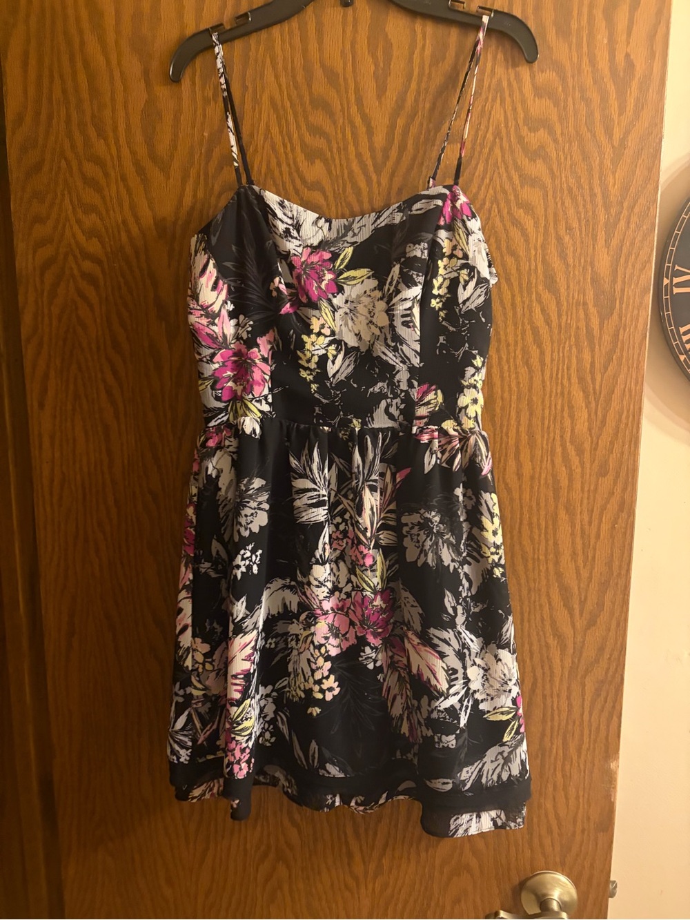 princess vera wang Black Dress with Pink, White & Yellow-Green Floral Print